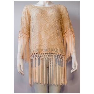 boho coral fringe lace top cover up sz large